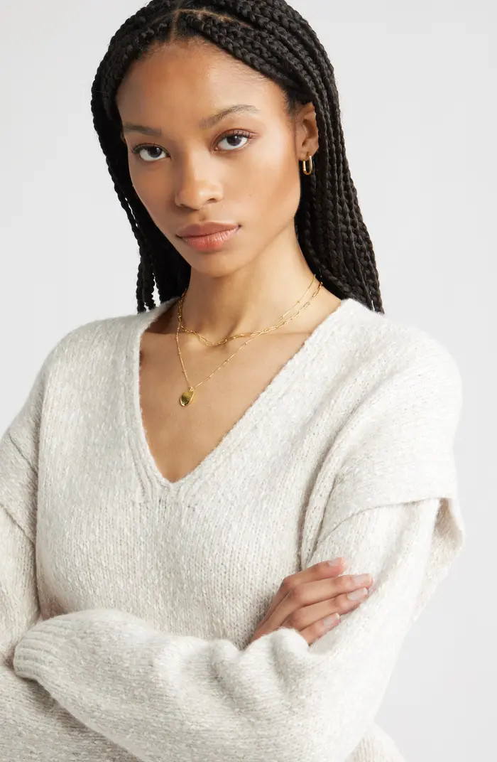 Nordstrom Marled Cotton & Wool Blend V-Neck Sweater | Nordstrom | Nordstrom