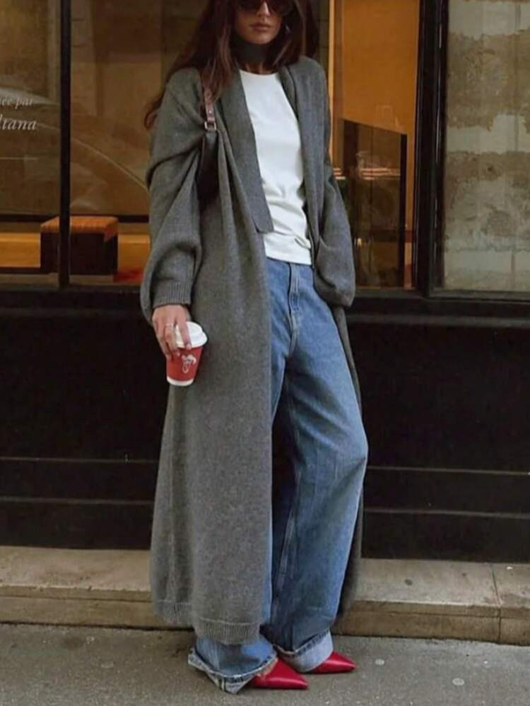 SEREN Autumn And Winter Collection Gray Sweater For Women New Casual Simple Fashion Knitted Cardi... | SHEIN