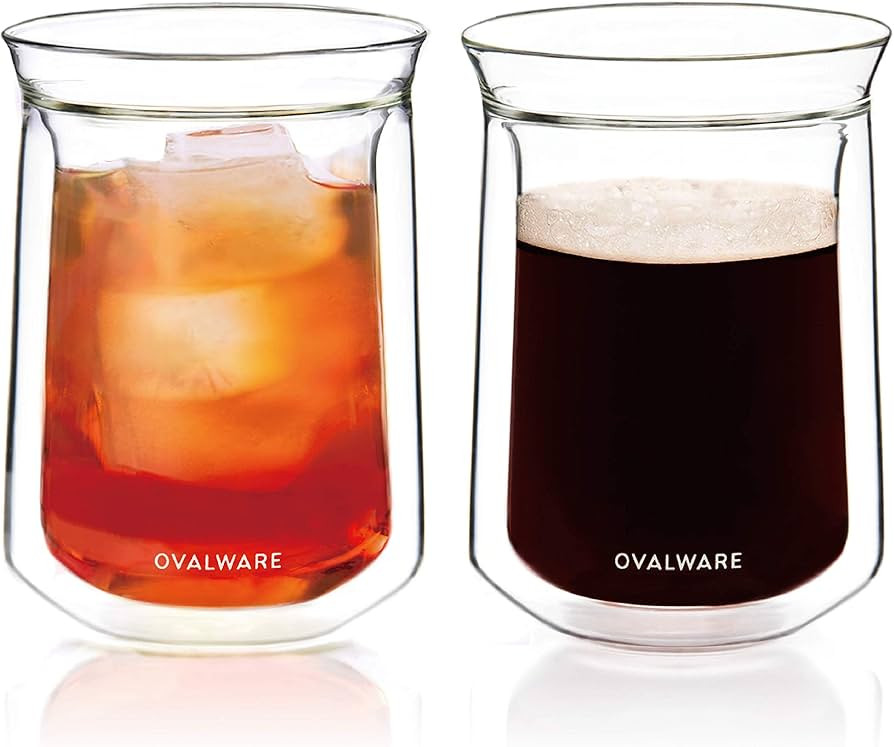OVALWARE Double Wall Single Lip Insulated Glass Cup, Set of 2 (12oz / 350ml) - Borosilicate Glass... | Amazon (US)