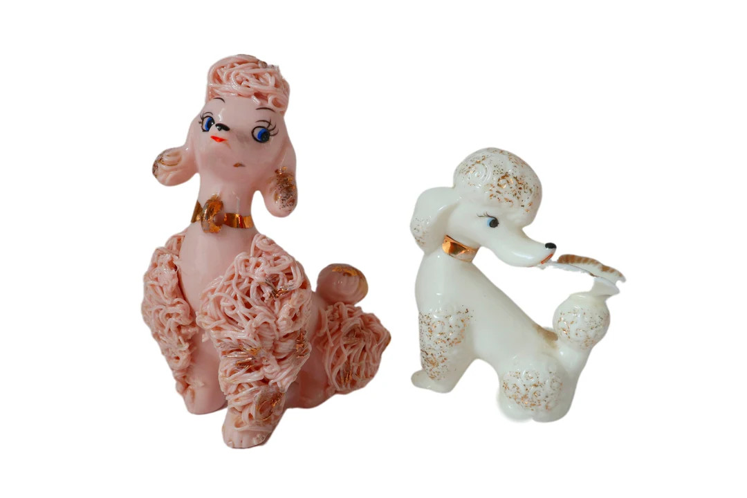 Vintage Spaghetti Pink Poodle with White Poodle with Butterfly Figurine 1950's | Etsy (US)