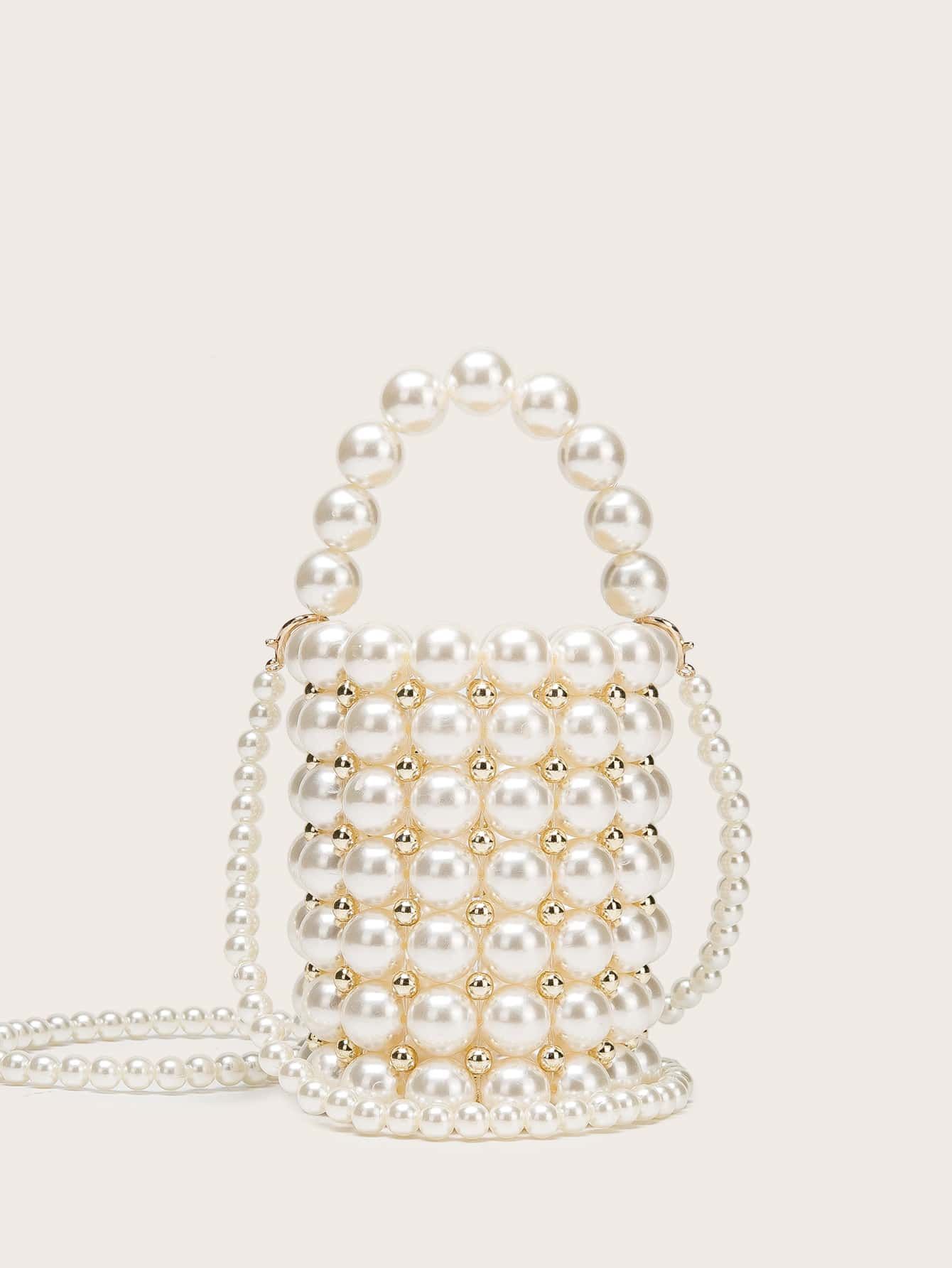 2 In 1 Faux Pearl Beaded Bucket Bag | SHEIN