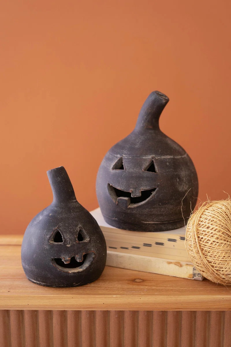 SET OF TWO SMALL CLAY JACK-O-LANTERNS - BLACK | Wayfair North America