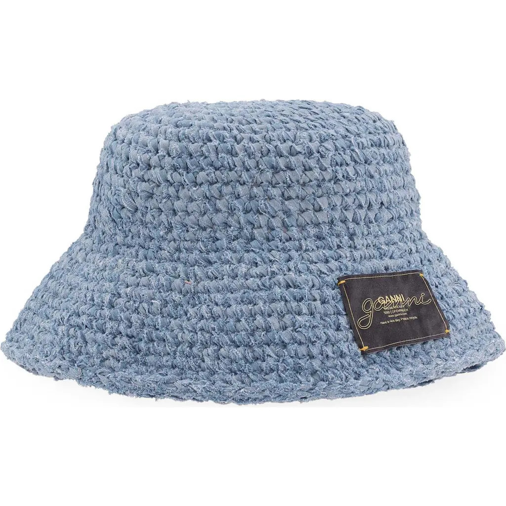 Ganni Hand-Knit Denim Bucket Hat in Light Indigo at Nordstrom | Nordstrom