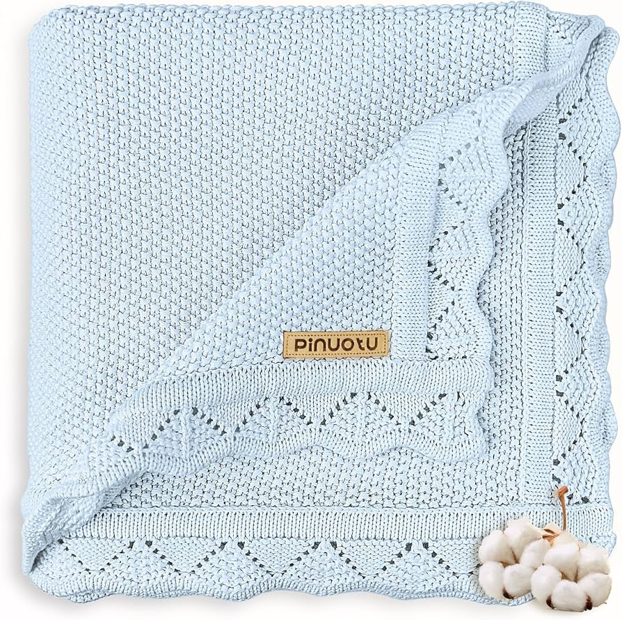 Knitted Baby Blanket for Boys & Girls, 100% Cotton Receiving Swaddle Crib & Stroller Blanket for ... | Amazon (US)