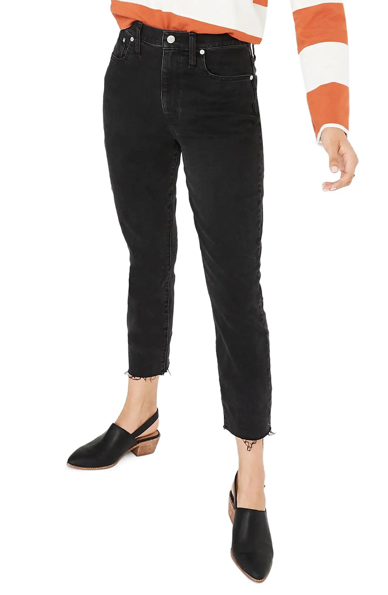 Women's Madewell High Waist Slim Crop Boyfriend Jeans, Size 27 - Black | Nordstrom