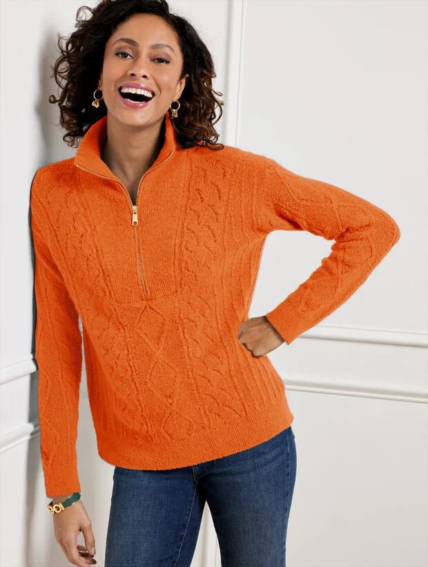 Cable Knit Zip Collar Sweater | Talbots