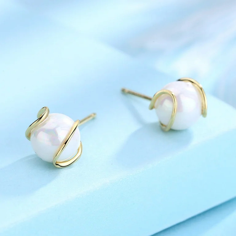 14K Gold Cultured Pearl & Caged Stud Earrings | Walmart (US)