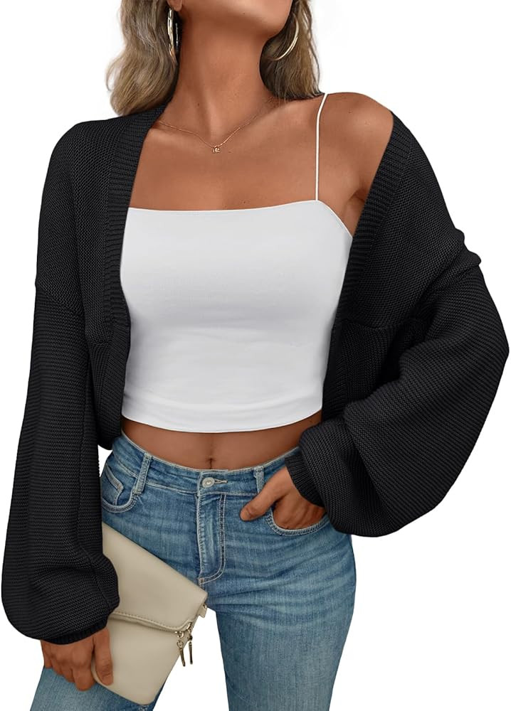 LILLUSORY Bolero Shrug Cardigan Sweater Fall Batwing Long Sleeve Cropped Open Front Knitted Sweat... | Amazon (US)