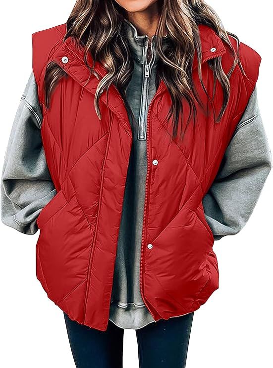 MEROKEETY Women's 2023 Winter Puffer Vest Quilted Stand Collar Zip Up Padded Gilet Coat with Pock... | Amazon (US)