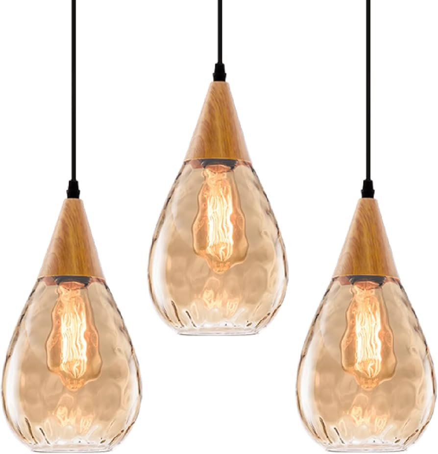 3 Packs Pendant Light with Teardrop Glass Adjustable Nylon Core Contemporary Medium-Ceiling Light... | Amazon (US)