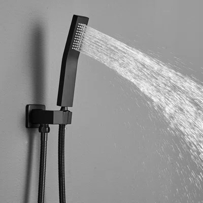 Modern Bathroom - Wall Mounted Rainfall Shower With Black Faucet, Geometric Design, Coating Contemporary Faucet Rain Head In Black, 3 Hole Faucets, Fi | Wayfair North America
