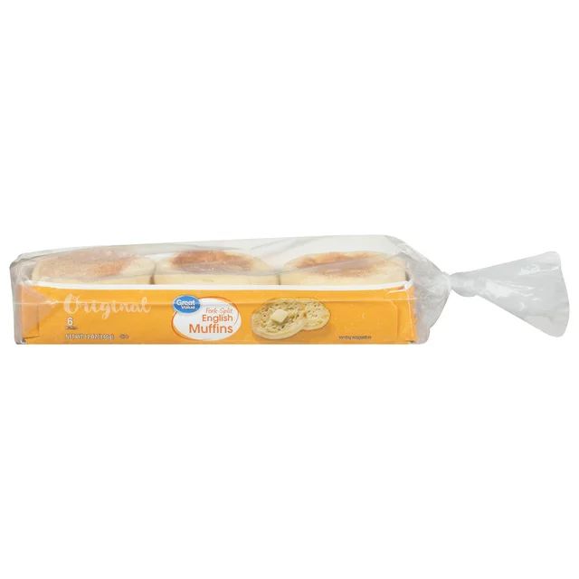 Great Value Original Fork Split English Muffins, 12 oz, 6 Count | Walmart (US)