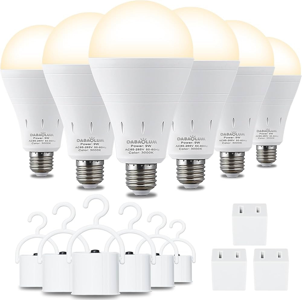 6 Pack Rechargeable Emergency Light Bulbs, Battery Powered LED Light Bulb 3000K Warm E26 120 Volt... | Amazon (US)