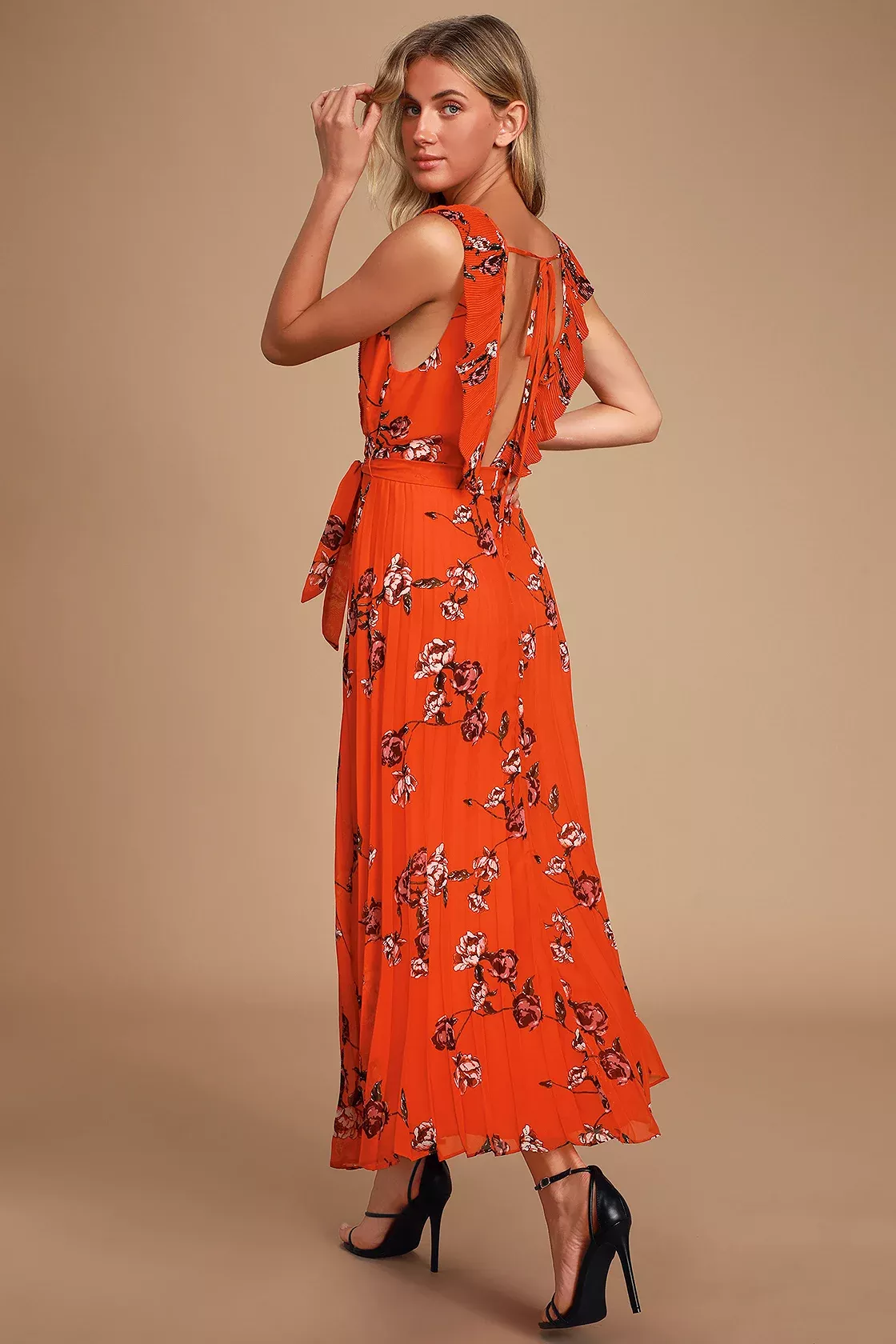 Fiorire rusty rose floral print wrap maxi on sale dress