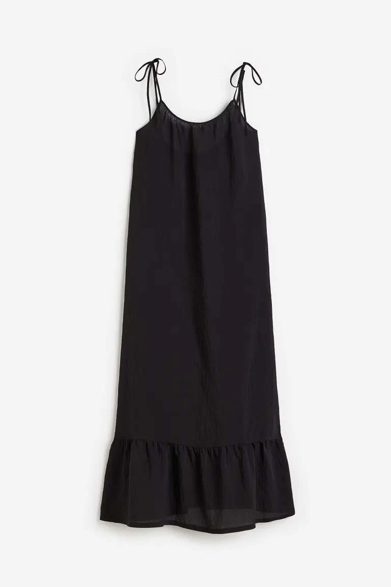 Robe en crêpe avec bretelles à nouer - Noir - FEMME | H&M FR | H&M (FR, IT, ES, PT, BE)