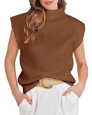 Caracilia Women's Sleeveless Sweater Vest Casual Mock Neck Cap Sleeve Knit Pullover Tank Tops 202... | Amazon (US)