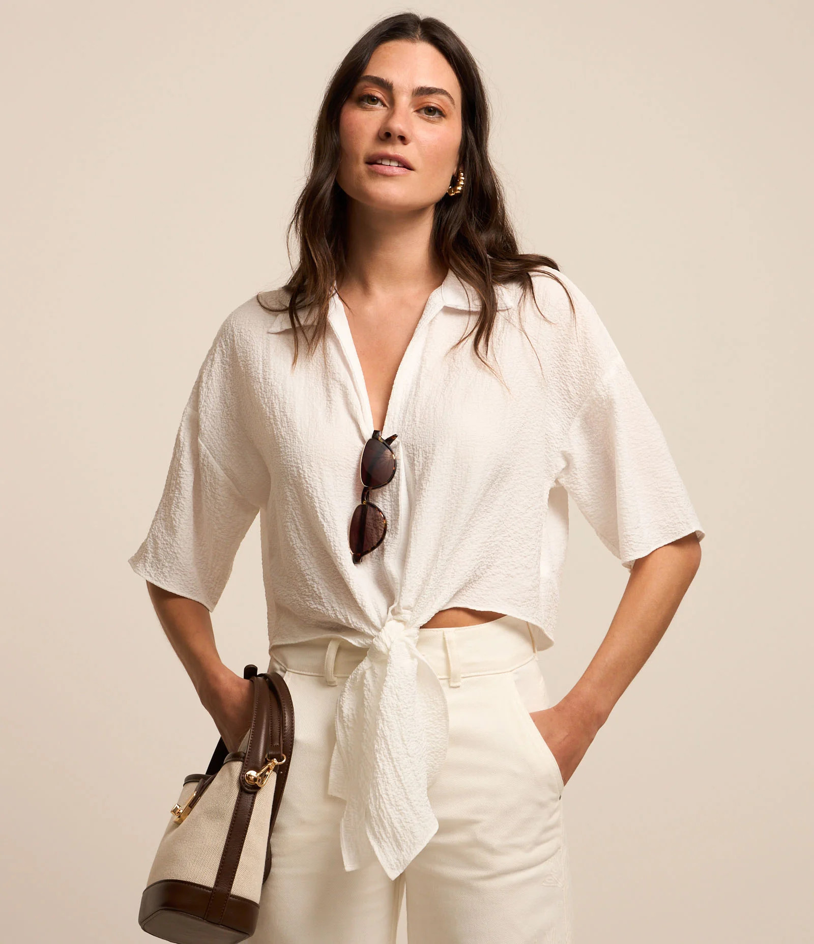 Blusa em Crepe com Amarração na Cintura Branco - Lojas Renner | Renner (BR)