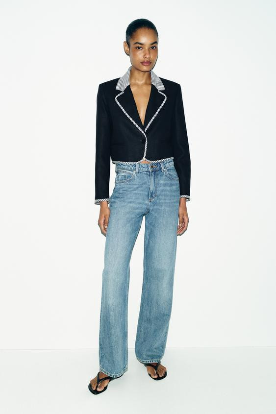 GINGHAM CHECK SHORT BLAZER | Zara US