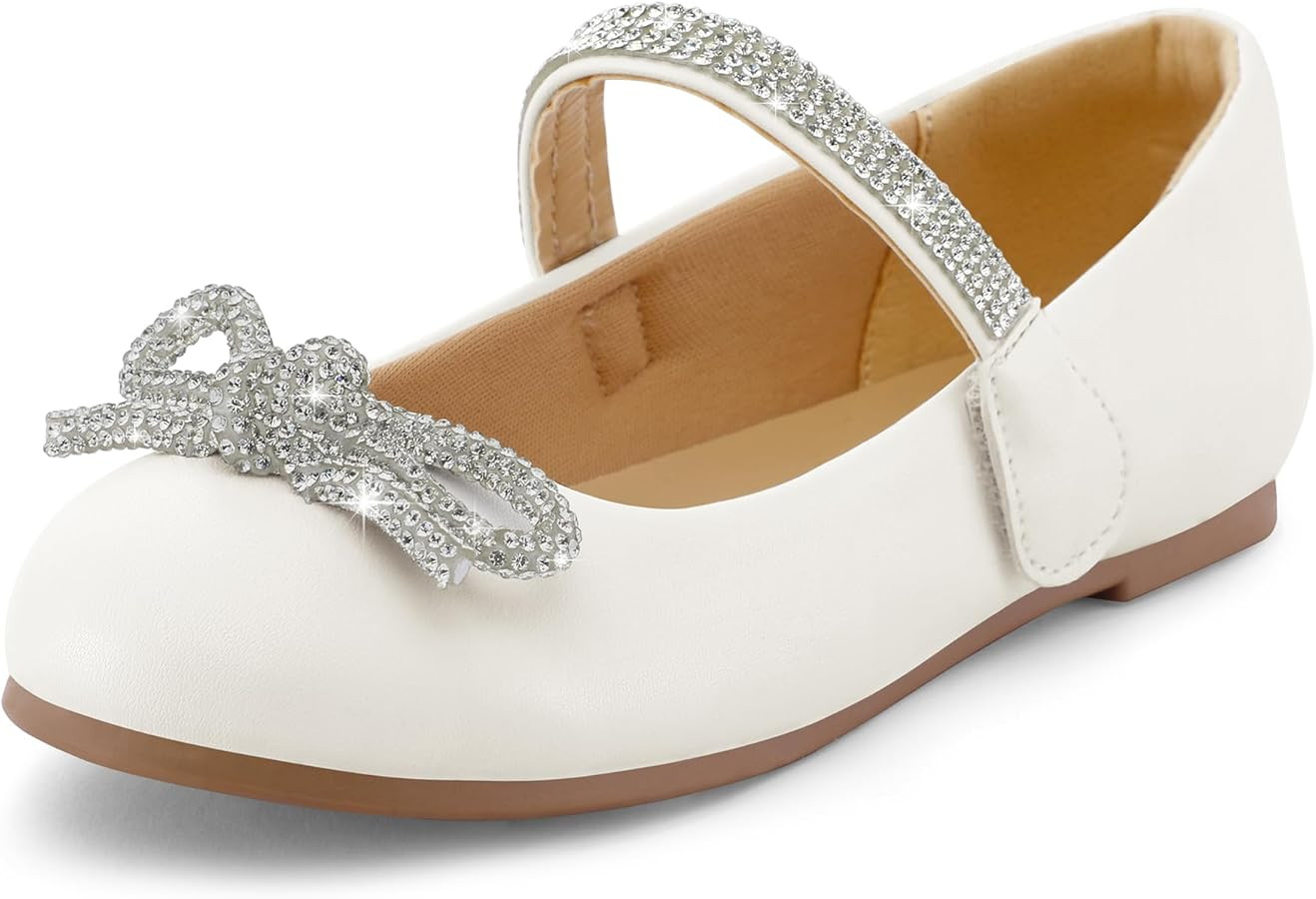 K KomForme Girl's Bow Mary Jane Dress Shoes Ballet Princess Flats with Rhinestone Strap for Party... | Amazon (US)
