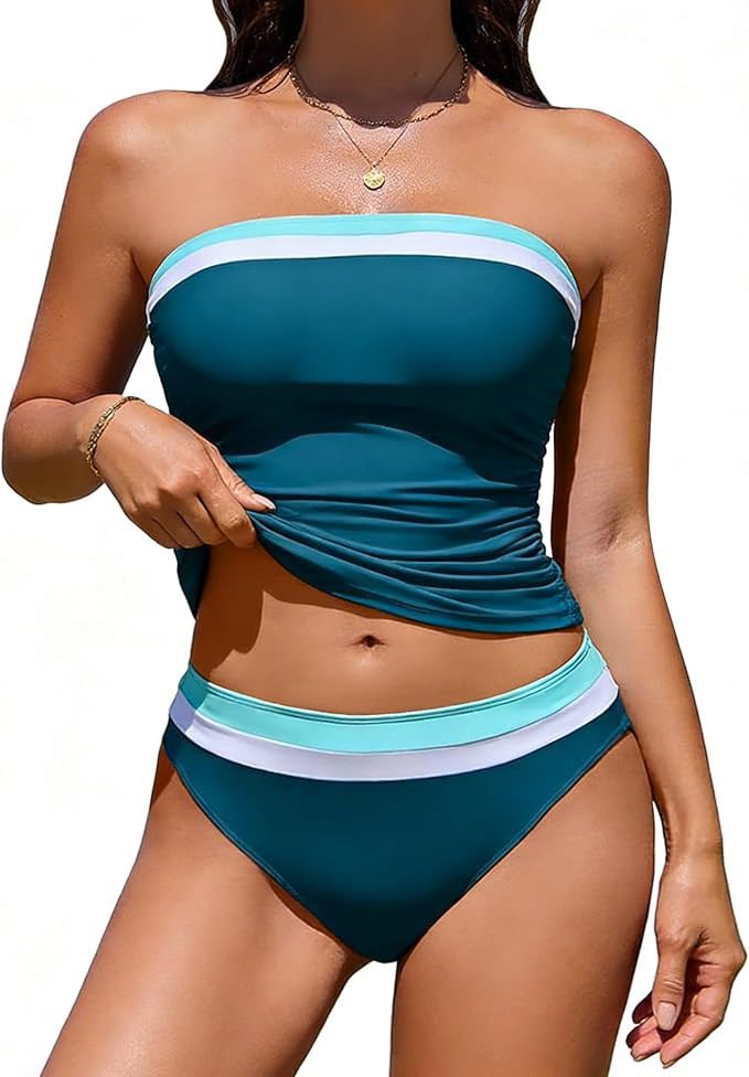 DaiLiWei Tankini Swimsuits for Women Tummy Control Bathing Suit Strapless Bandeau Swim Suits 2026... | Amazon (US)