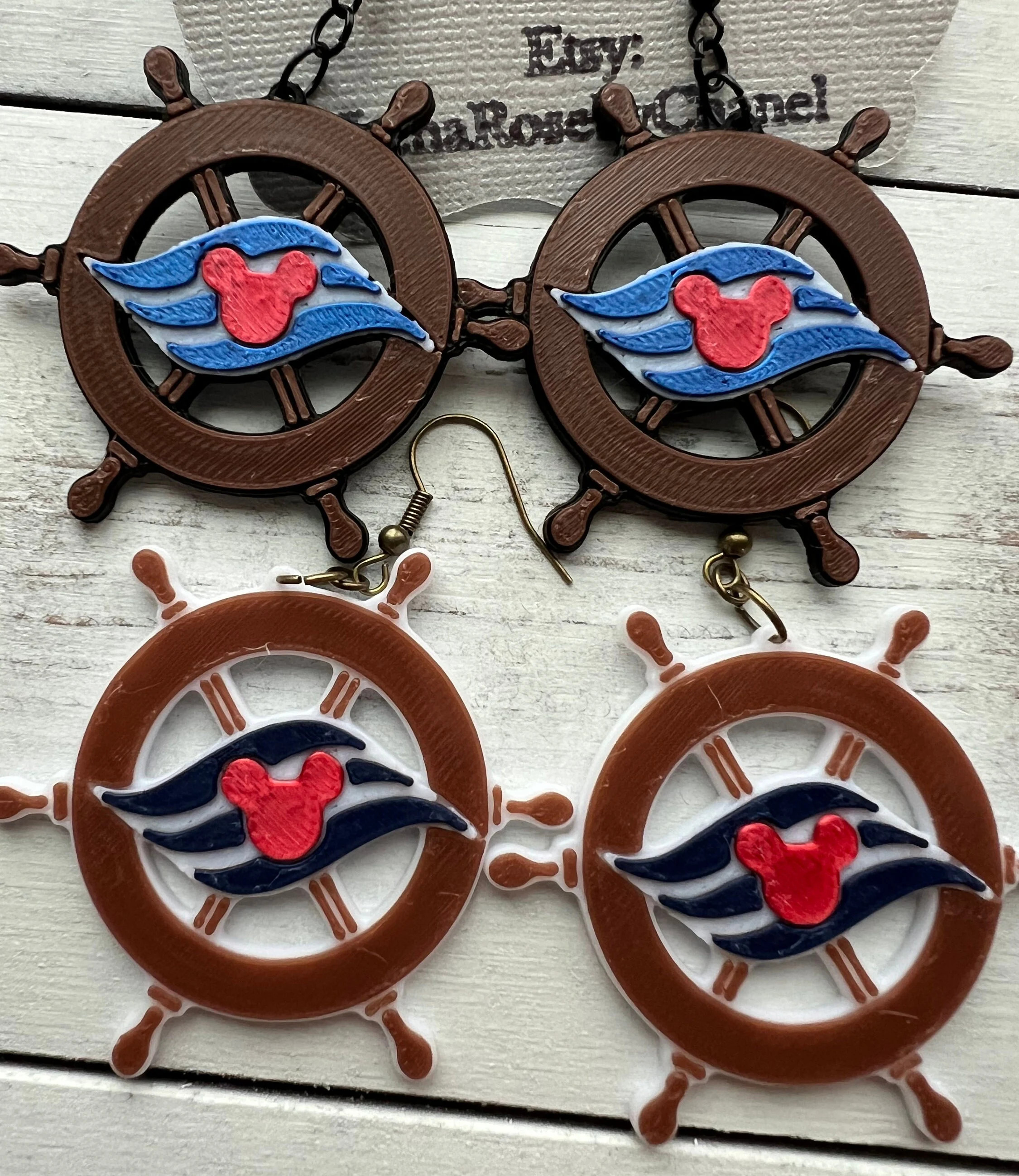 Disney cruise ship steering wheel earrings, Disney cruise vacation logo, mickey at the helm, Fish extender, pixie dust, 3D printed earrings | Etsy (Global)
