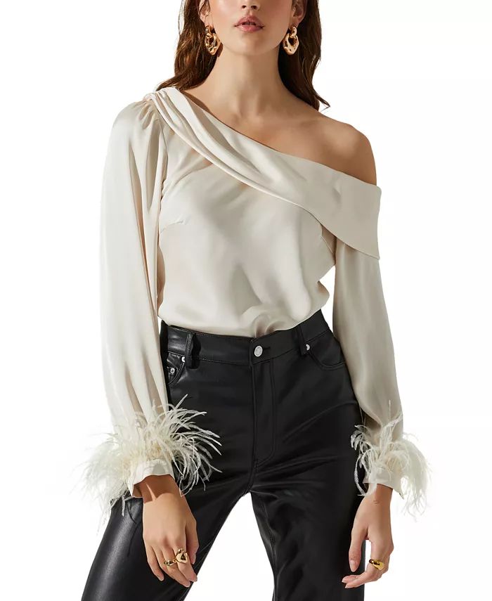 ASTR the Label Women's Dawn One-Shoulder Feather-Cuff Top - Macy's | Macy's