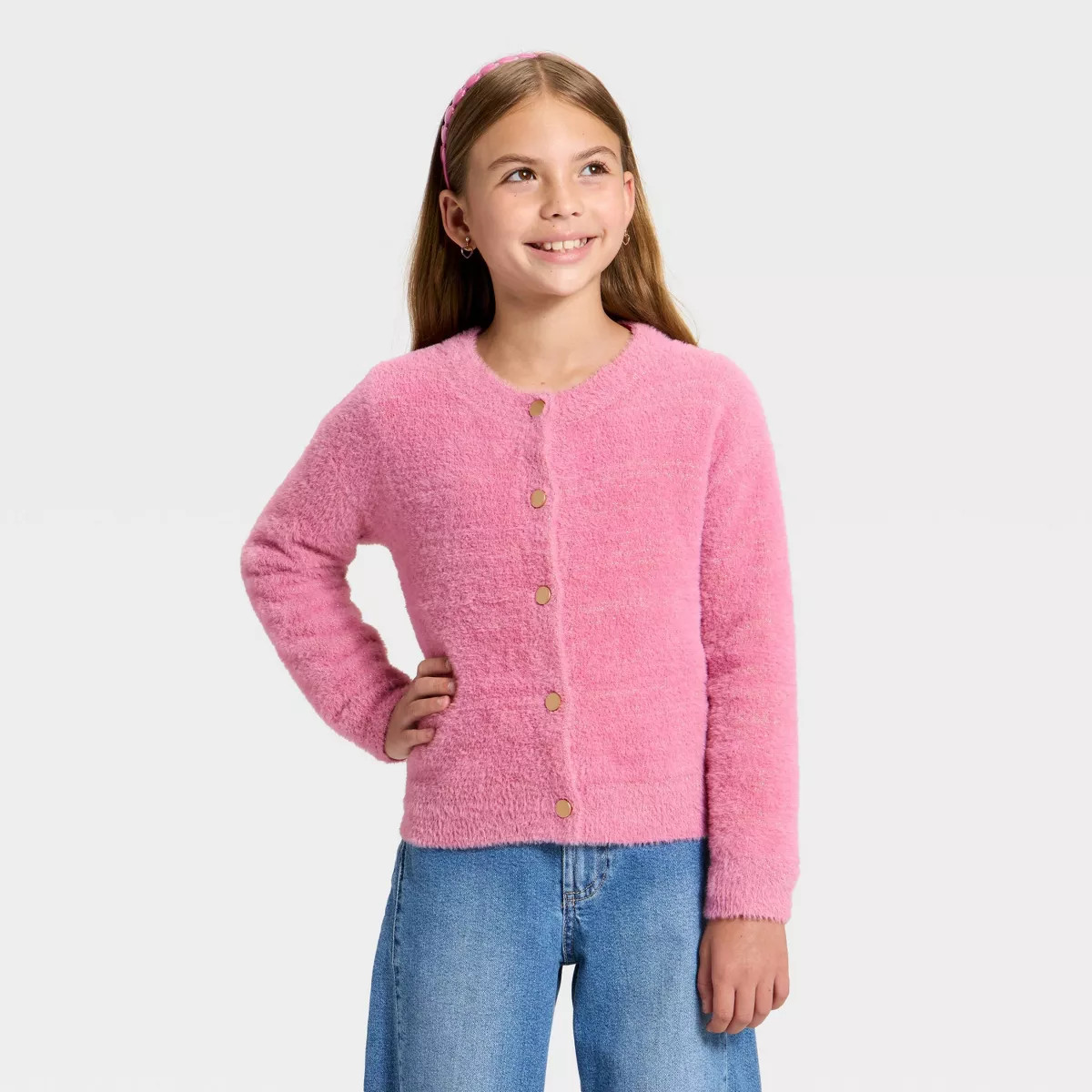 Girls' Fuzzy Cardigan - Cat & Jack™ Pink S | Target