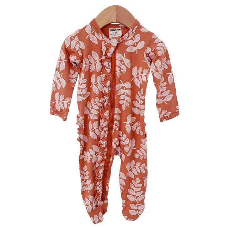 Ruffle Zipper Footie, Rust Fern | SpearmintLOVE