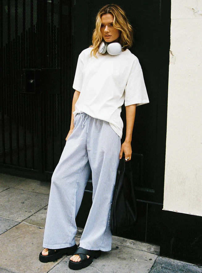 Holiday Tie Front Pant Blue/ White Stripe | Princess Polly AU