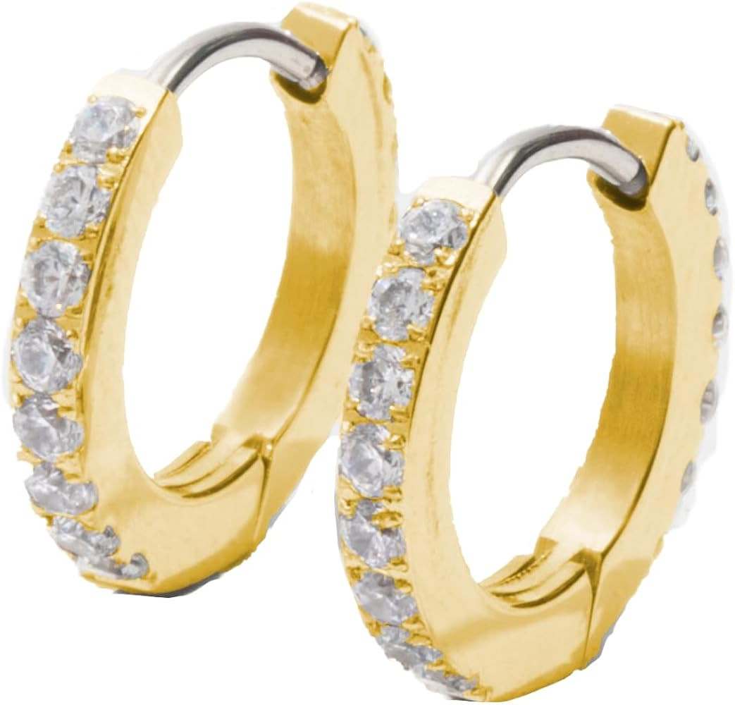 | Hypoallergenic Earrings | Titanium Date Night Small Hoop Earrings | Gold Crystal Detail | Titan... | Amazon (US)