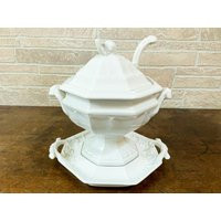 Vintage White Ironstone Soup Tureen With Ladle & Under Plate - Grape Pattern | Etsy (US)