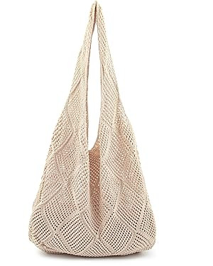 Stizimn Crochet Mesh Beach Tote Bag Shoulder Bag Handbags Knitting Hollow Summer Bag Hobo Bag Aes... | Amazon (US)