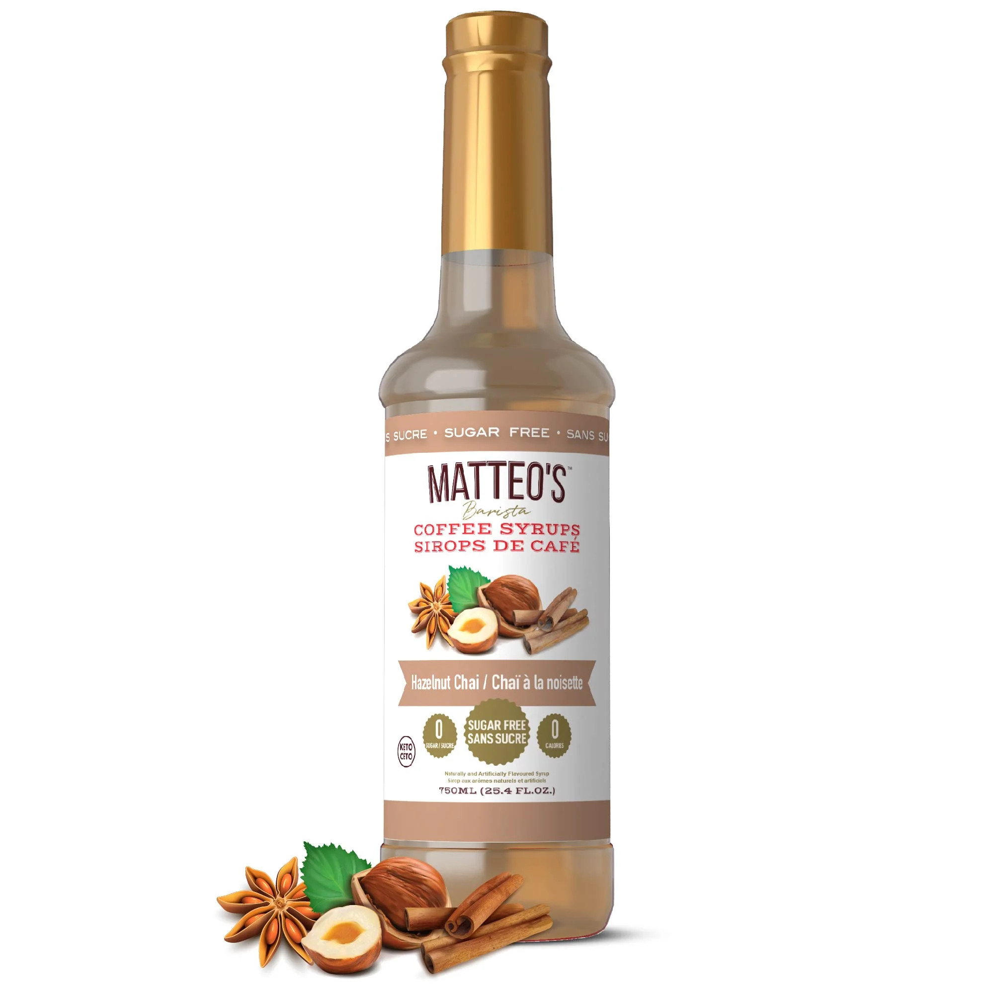Matteo's Sugar Free Coffee Syrup, Hazelnut Chai, 750mL, 0 Calories, 0 Sugar, (Single Bottle) | Walmart (CA)