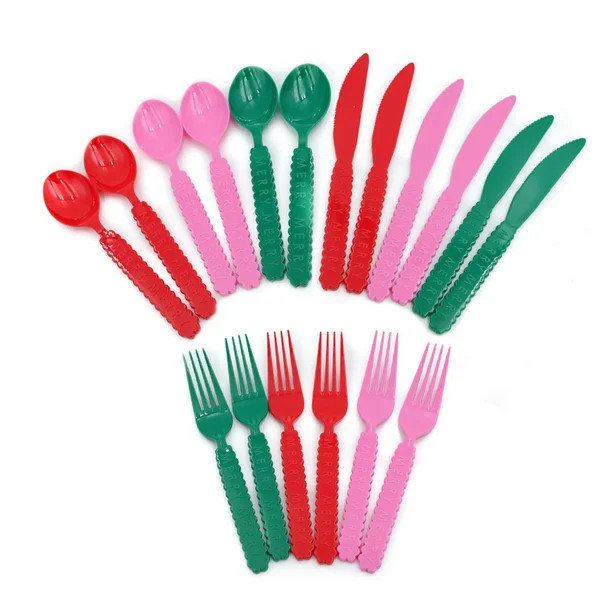 Packed Party 'Merry Merry Christmas' Cutlery Set, Multicolor Holiday Themed Cutlery, 18 Ct. - Wal... | Walmart (US)