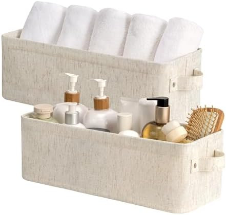 StorageWorks Narrow Storage Bins, Small Basket for Closet and Shelves, Fabric Organizer with Hand... | Amazon (US)