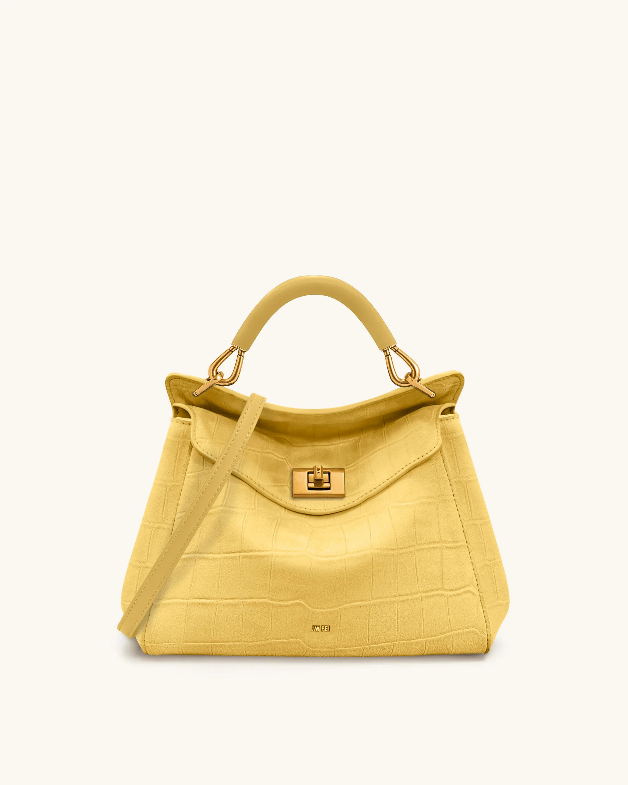 Lucia Classic Croc-Embossed Faux Suede Top Handle Bag - Yellow | JW PEI US
