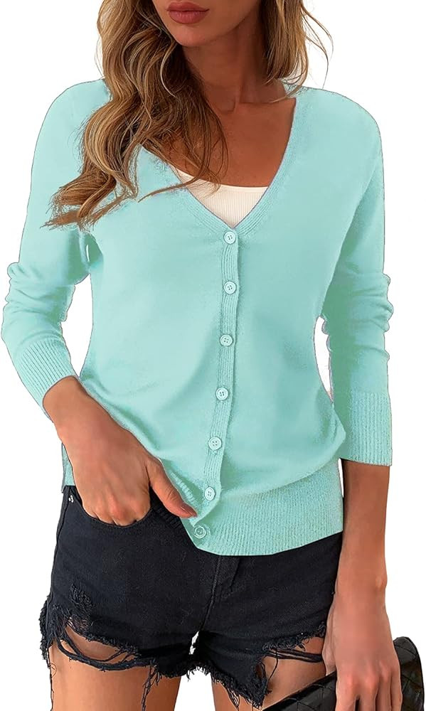 a.Jesdani Women's Button Down Crew Neck Long Sleeve Soft Knit Cardigan Sweaters | Amazon (US)