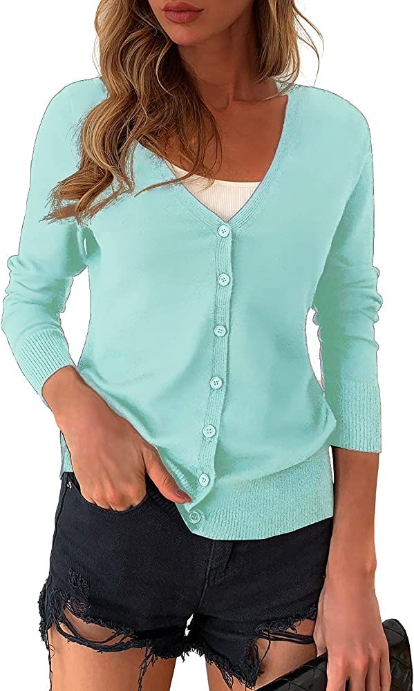 a.Jesdani Women's Button Down Crew Neck Long Sleeve Soft Knit Cardigan Sweaters | Amazon (US)