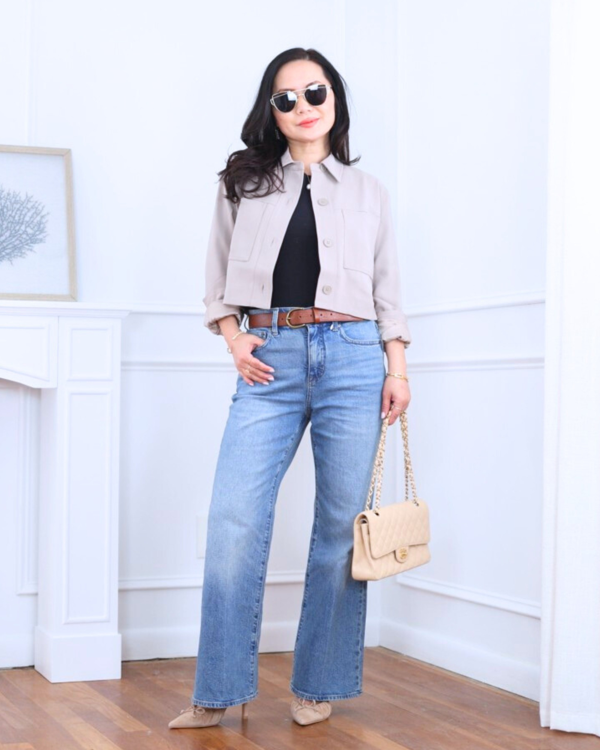 Crepe cropped jacket layered over a boatneck tank from Quince, paired with J.Crew kick flare jeans for an effortless mix of structure and ease. I’m 5’2, wearing size XS.

#LTKPetite #LTKootd #LTKOver40