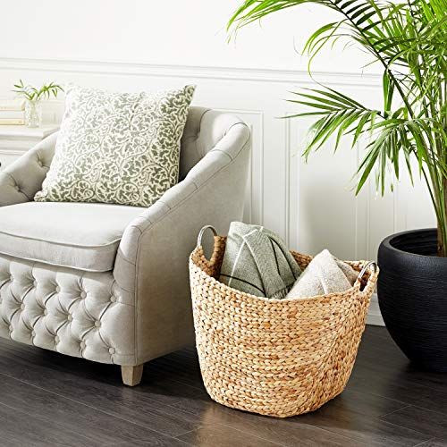 Deco 79 Seagrass Rectangle Storage Basket with Ring Metal Handles, 21" x 17" x 19", Brown | Amazon (US)