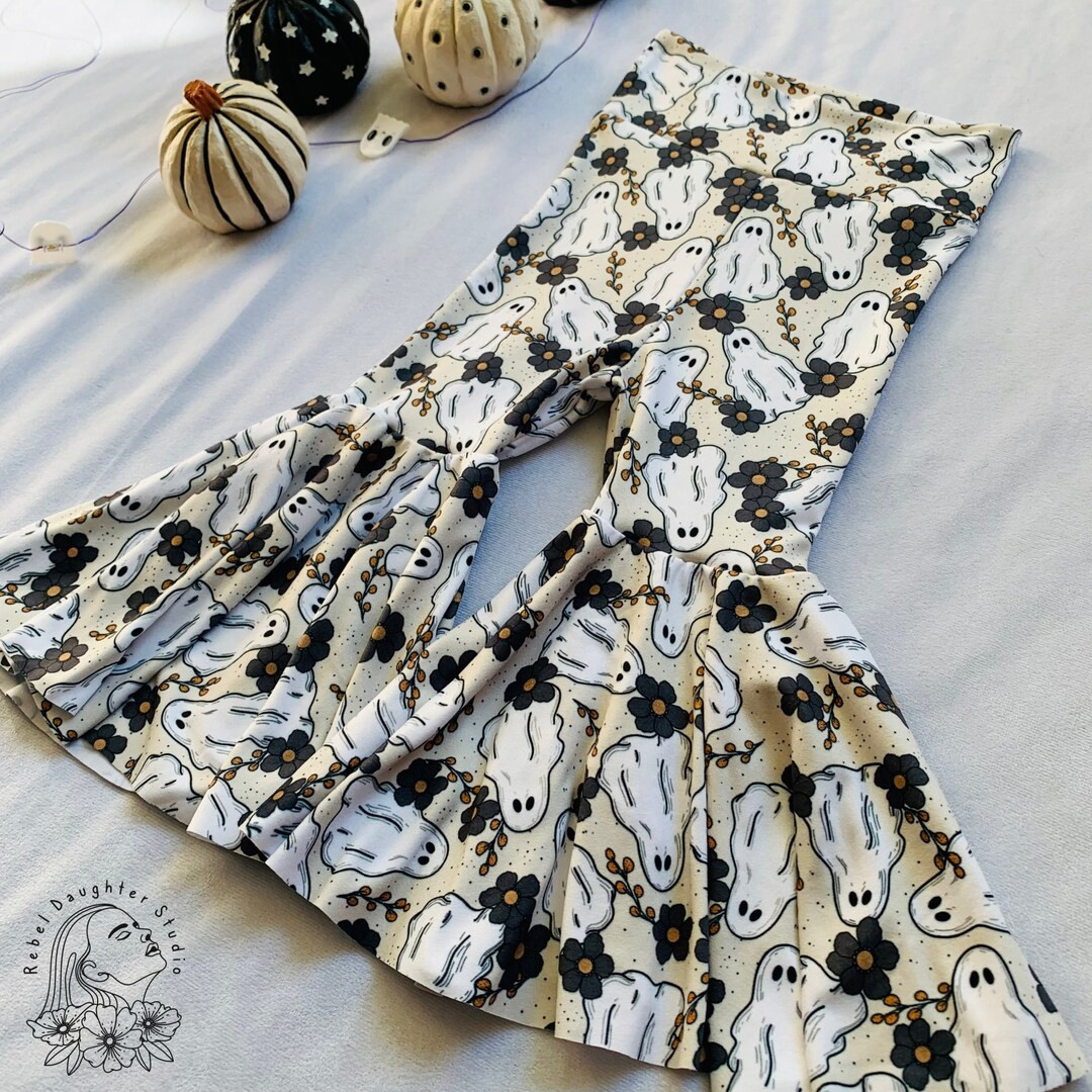 Ghosts & Flowers Halloween Baby and Toddler Bell Bottoms | White, Blue, Grey, Orange | Toddler Ha... | Etsy (US)