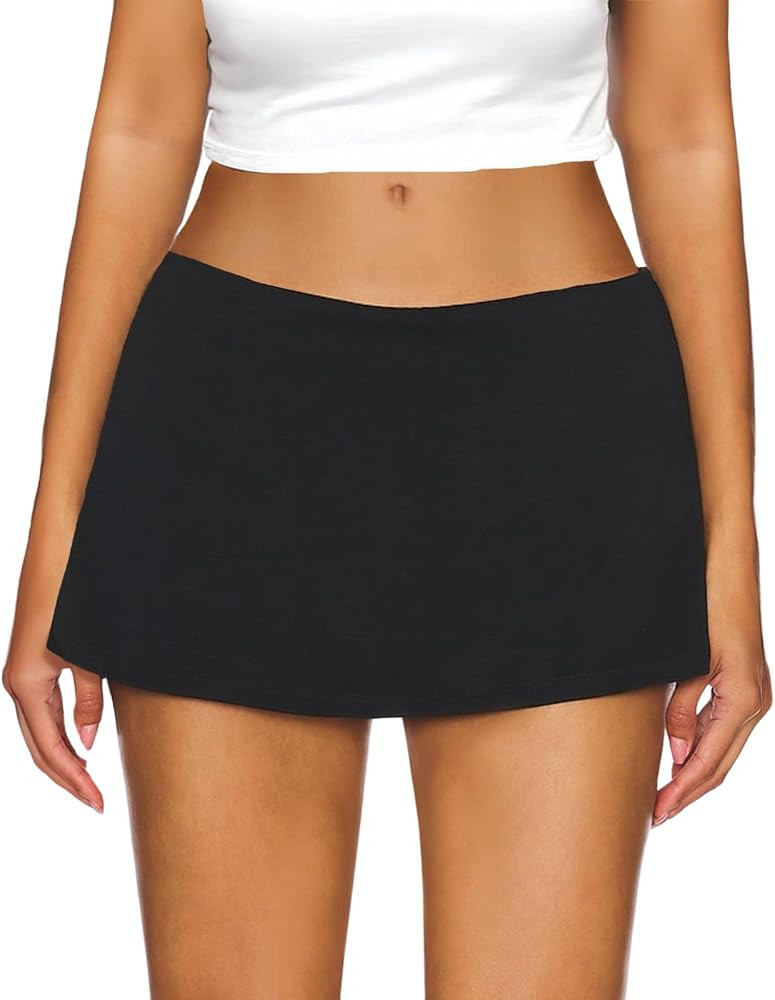 AnotherChill Women's Low Waist Micro Mini Skorts Skirts with Built-in Shorts Stretch Black Skirt ... | Amazon (US)