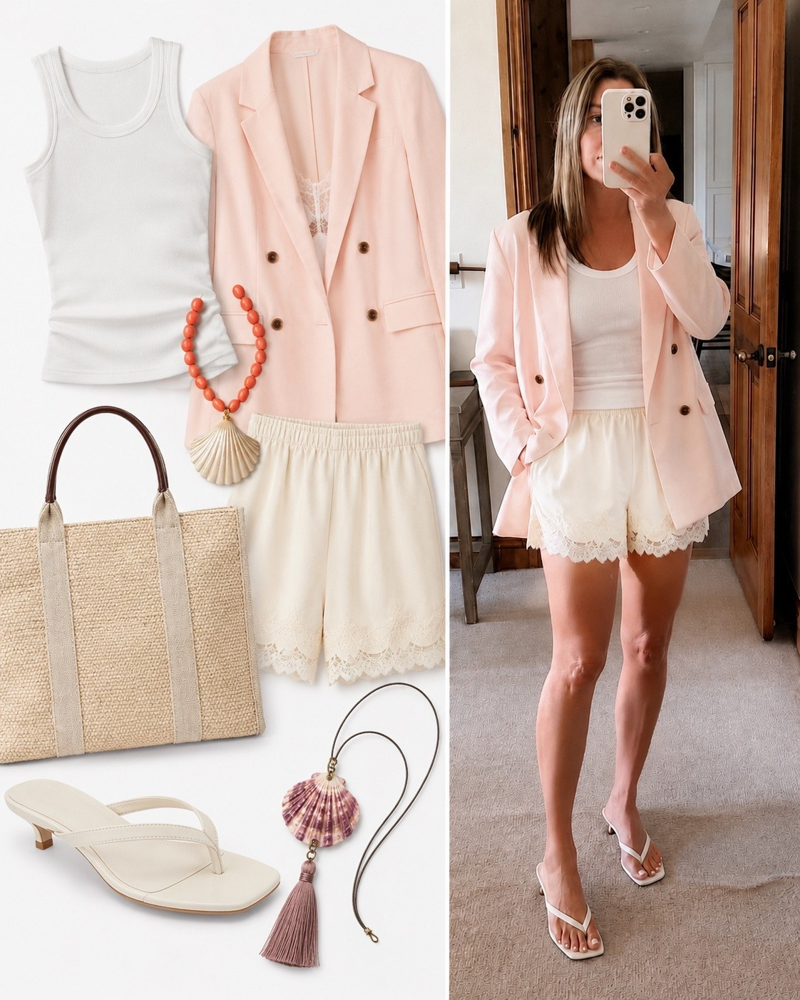 Easy effortless summer outfit. Love this blush oversized blazer