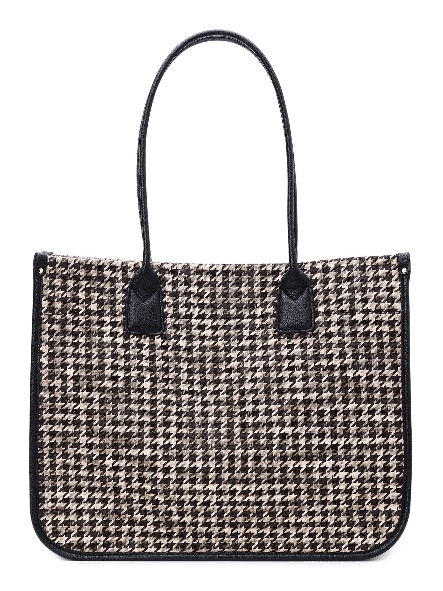 Time and Tru Women's Houndstooth Tote Bag, Tan | Walmart (US)