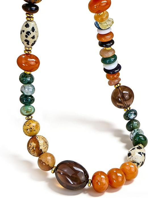 Boho Colorful Chunky Statement Beaded Necklaces for Women,Handmade Women's Fashion Gemstone Bead ... | Amazon (US)