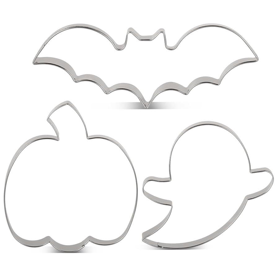 LILIAO Halloween Cookie Cutter Set, 3-pc, Pumpkin, Bat, Ghost Cookie Cutters | Amazon (US)