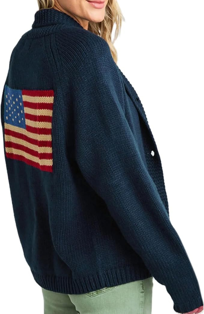 Women American Flag Cardigan Sweaters Y2k Long Sleeve Open Front Button Down Cardigans USA Flag K... | Amazon (US)