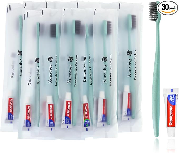 Disposable Toothbrushes with Toothpaste,30 Pack Green Individually Wrapped Disposable Travel Toot... | Amazon (US)