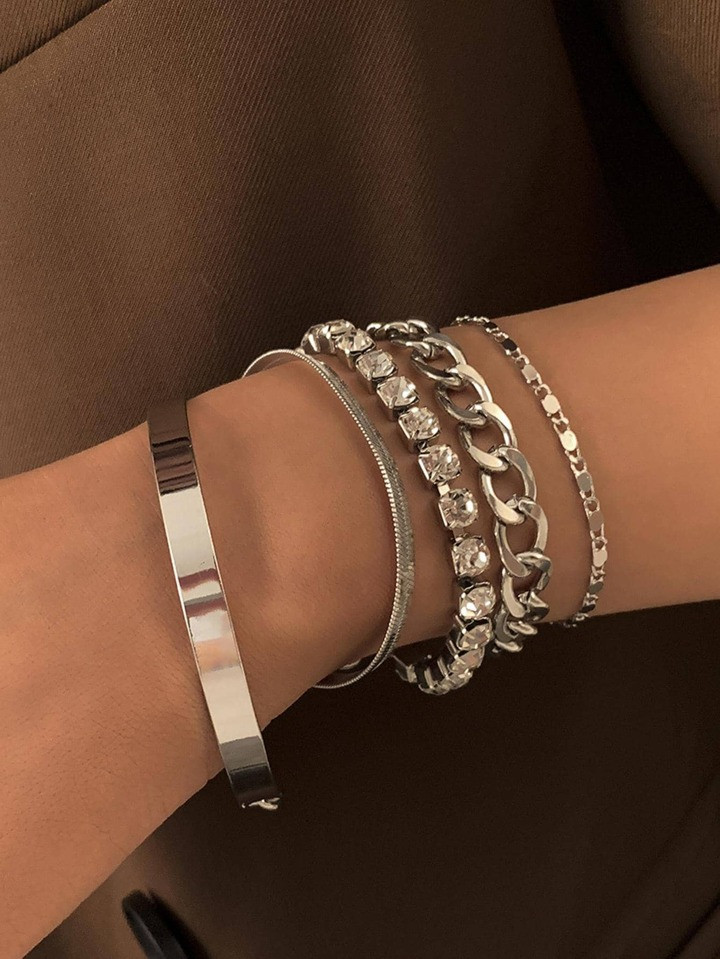 5 peças/conjunto Bracelete moda liga de zinco decoração de strass para mulheres para decoraç... | SHEIN