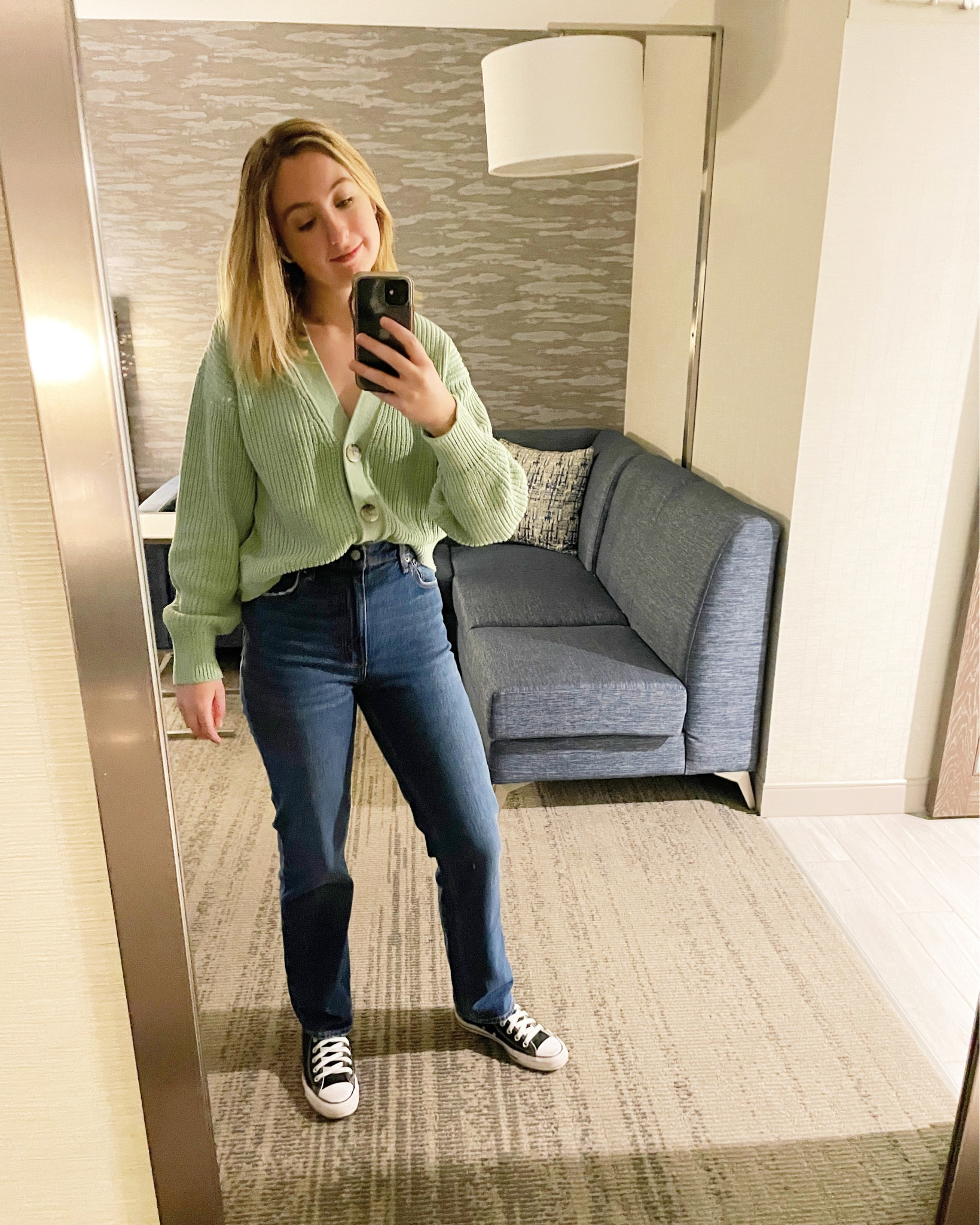 Cozy outfit for recording some audio in the booth. I love this knit sweater from @hm 💕
•
S in sweater @hm 
4 in Ultra High Rise 90s Straight Dark Jean @abercrombie 
8.5 in converse @nordstrom 
•
•
•
•
•
#realisticoutfit #workday #workoutfit #workfit #officefit #cozyfit  #cozyoutfit #springfashion #sprintoutfit #springcapsule #greensweater #darkstraightjean #converse #outfitoftheday #ootd #fashion #fashionlook #fashionstyle #casualfashion #comfyoutfit #casualclothes #casualstyle 

#LTKfit #LTKtravel #LTKstyletip